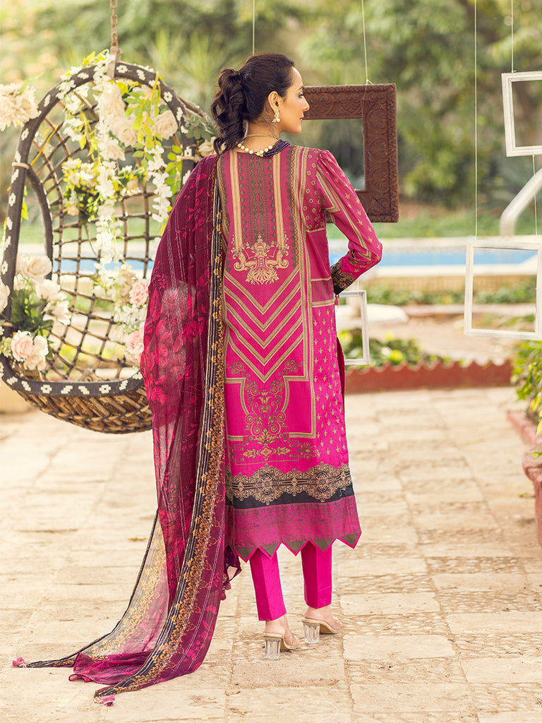 Salitex Unstitched 3pc - Digital Printed Embroidered Lawn Suit With Printed Chiffon Full Zari Dupatta