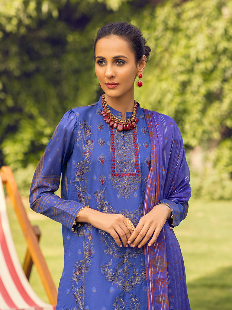 Salitex Unstitched 3pc -Digital Printed Embroidered Lawn Suit With Printed Chiffon Full Zari Dupatta