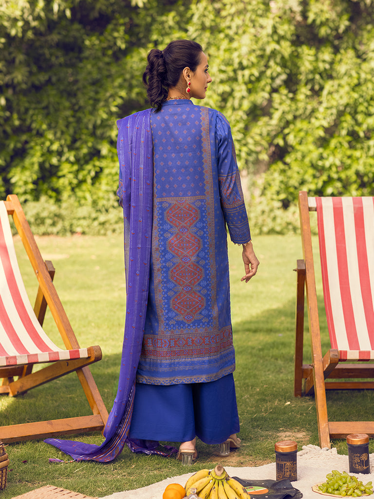 Salitex Unstitched 3pc -Digital Printed Embroidered Lawn Suit With Printed Chiffon Full Zari Dupatta