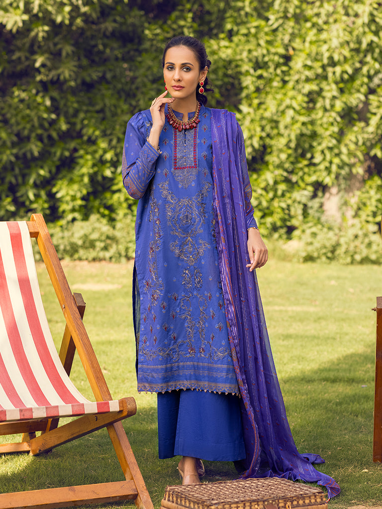 Salitex Unstitched 3pc -Digital Printed Embroidered Lawn Suit With Printed Chiffon Full Zari Dupatta