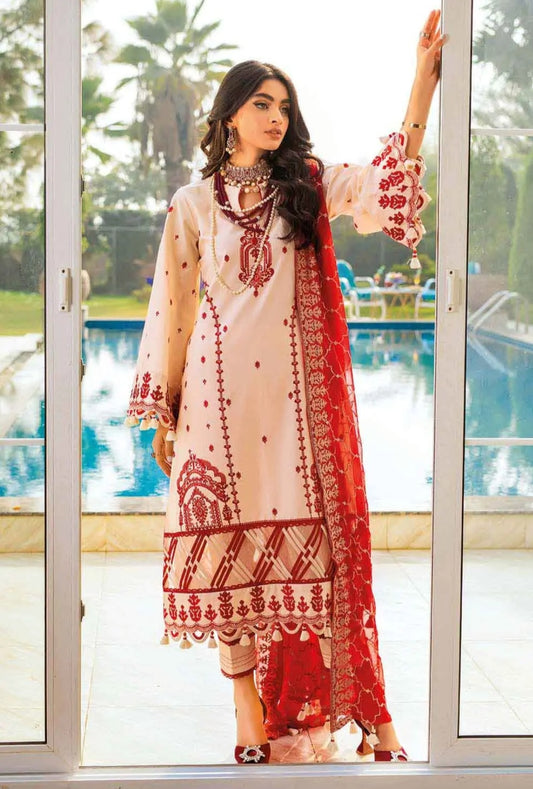 Gul Ahmed 3PC Embroidered Lawn Unstitched Suit With Embroidered Chiffon Dupatta