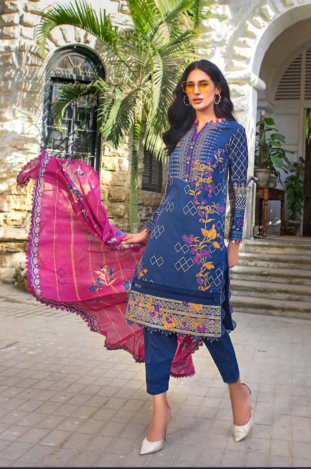 Gul Ahmed 3PC Unstitched Embroidered Gold and Lacquer Printed Suit