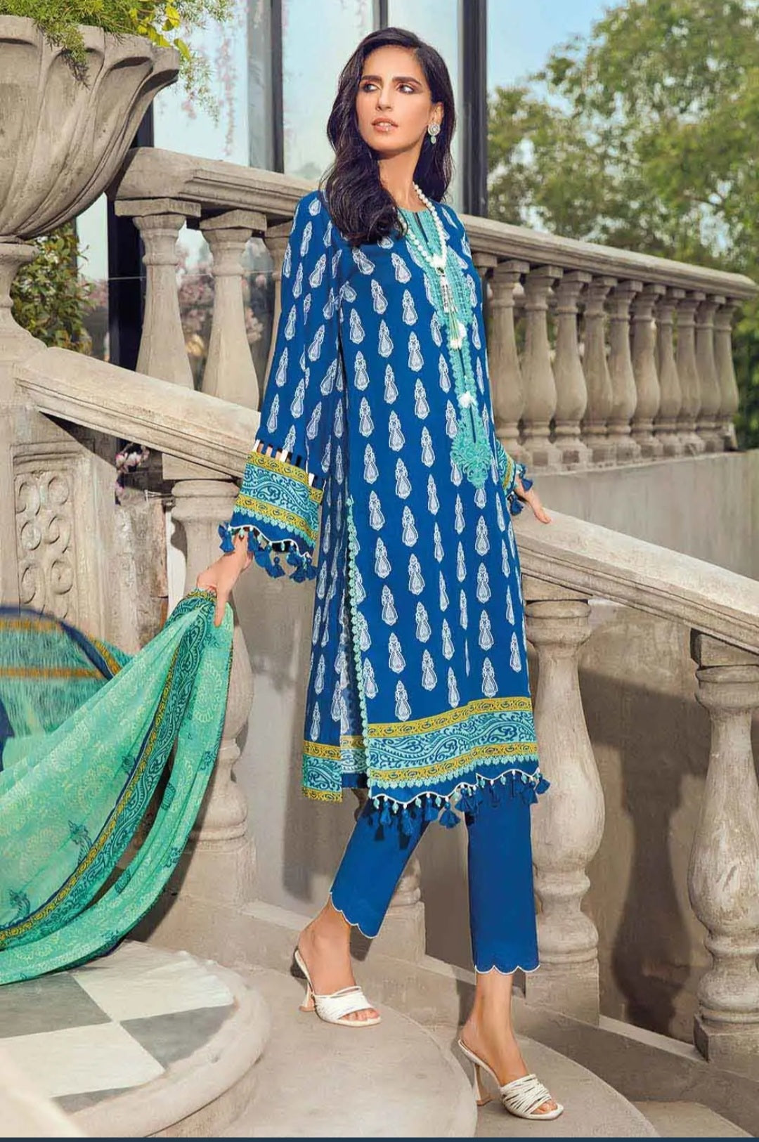 Gul Ahmed 3PC Unstitched Embroidered Lawn Suit With Digital Printed Chiffon Dupatta BM