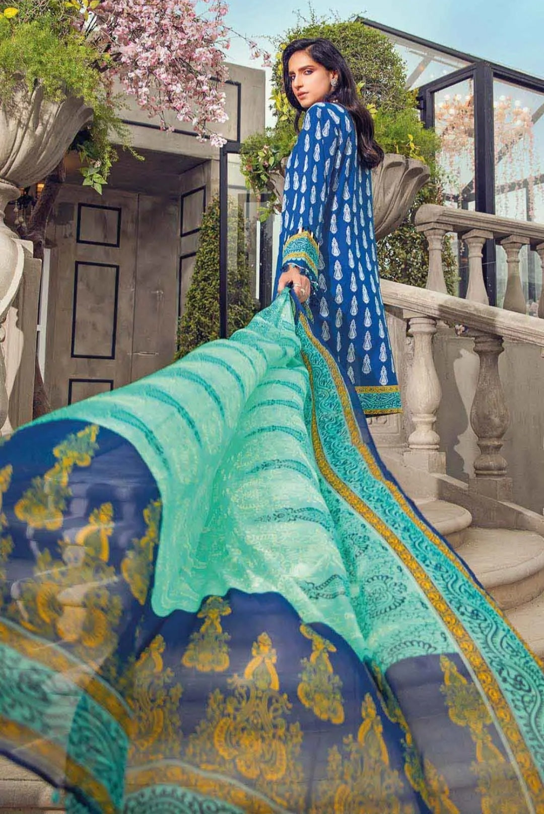 Gul Ahmed 3PC Unstitched Embroidered Lawn Suit With Digital Printed Chiffon Dupatta BM