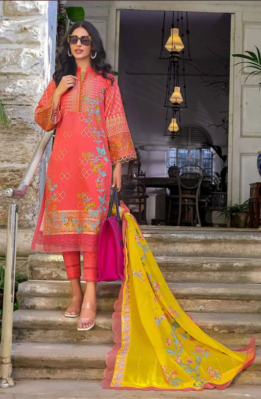 Gul Ahmed 3PC Unstitched Embroidered Gold and Lacquer Printed Suit