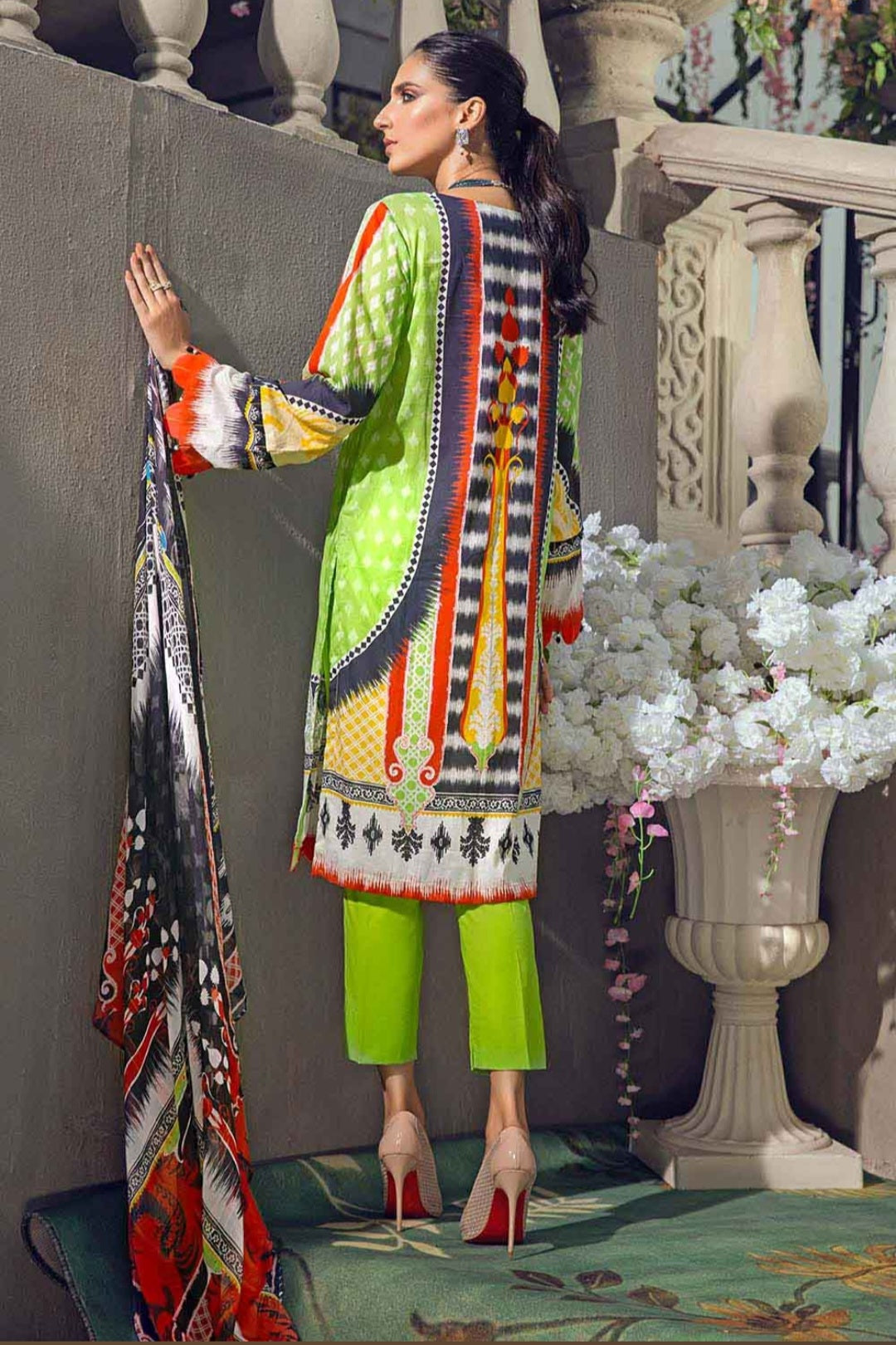 Gul Ahmed 3PC Unstitched Embroidered Lawn Suit With Digital Printed Chiffon Dupatta