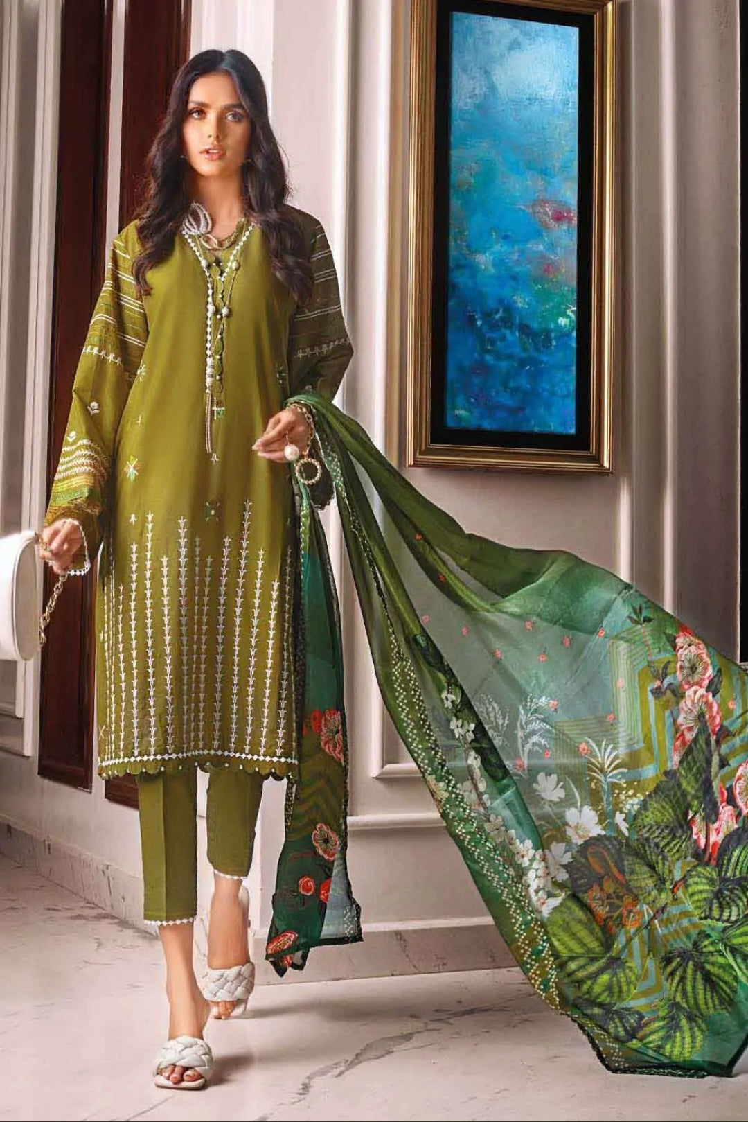 Gul Ahmed 3PC Tissue Silk Dupatta With Unstitched Lawn Suit