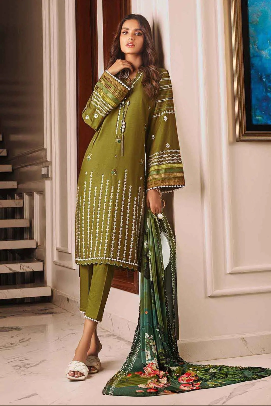 Gul Ahmed 3PC Tissue Silk Dupatta With Unstitched Lawn Suit