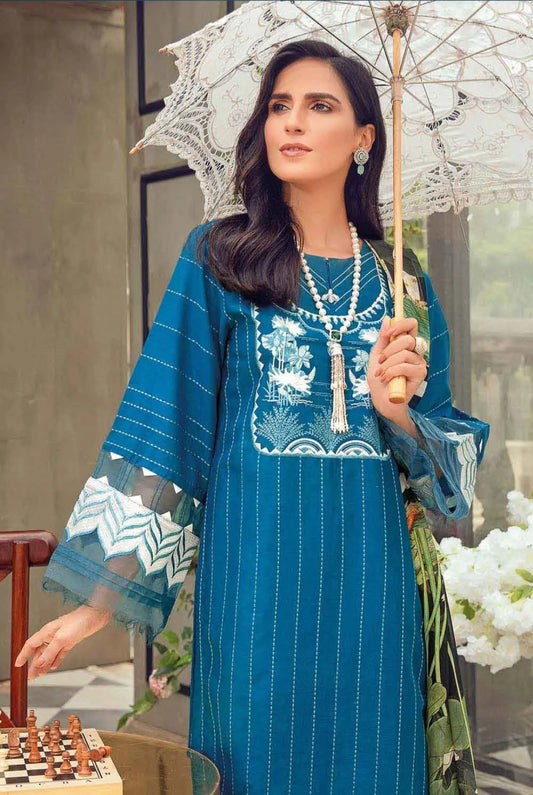 Gul Ahmed 3PC Unstitched Embroidered Lawn Suit With Digital Printed Chiffon Dupatta