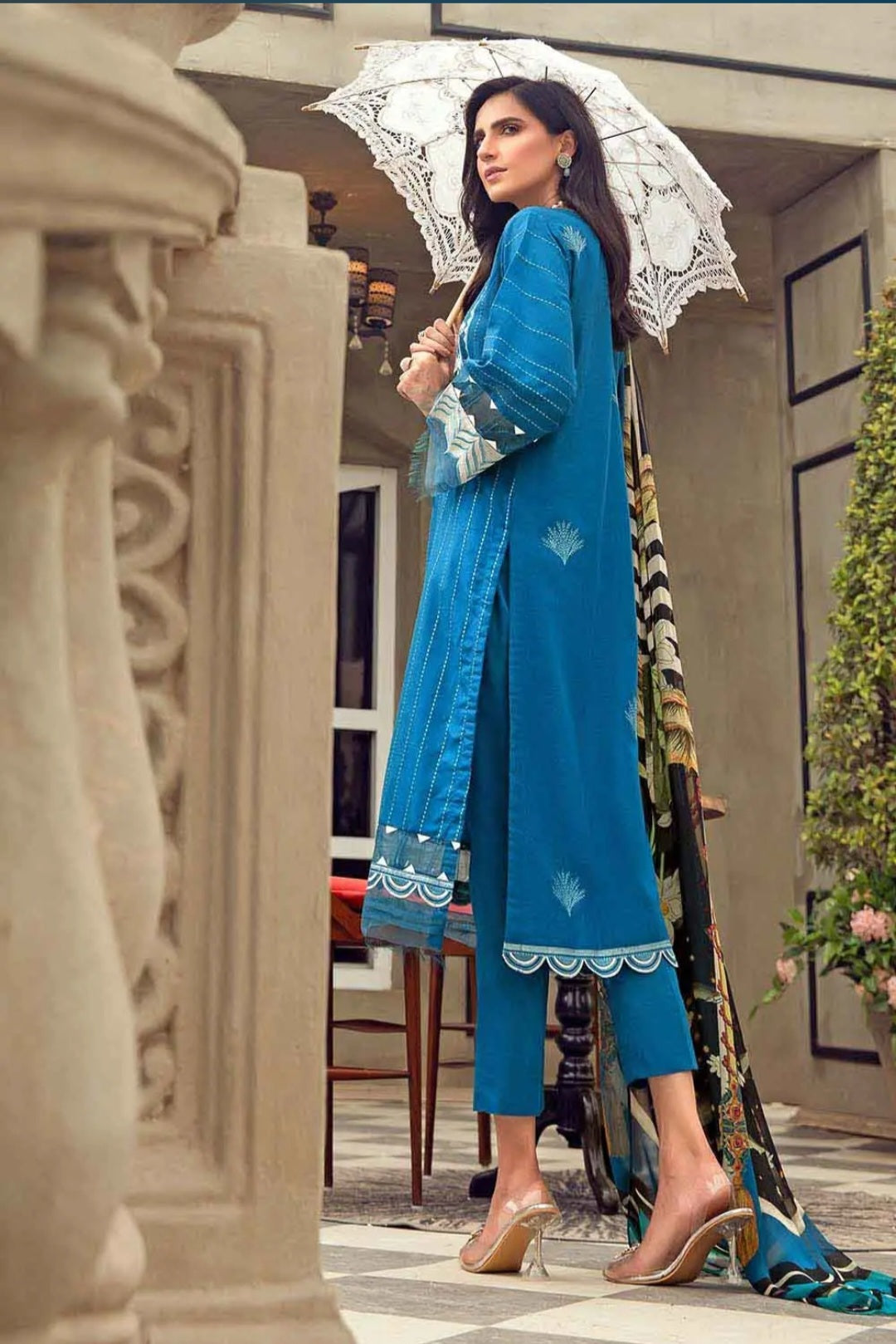 Gul Ahmed 3PC Unstitched Embroidered Lawn Suit With Digital Printed Chiffon Dupatta