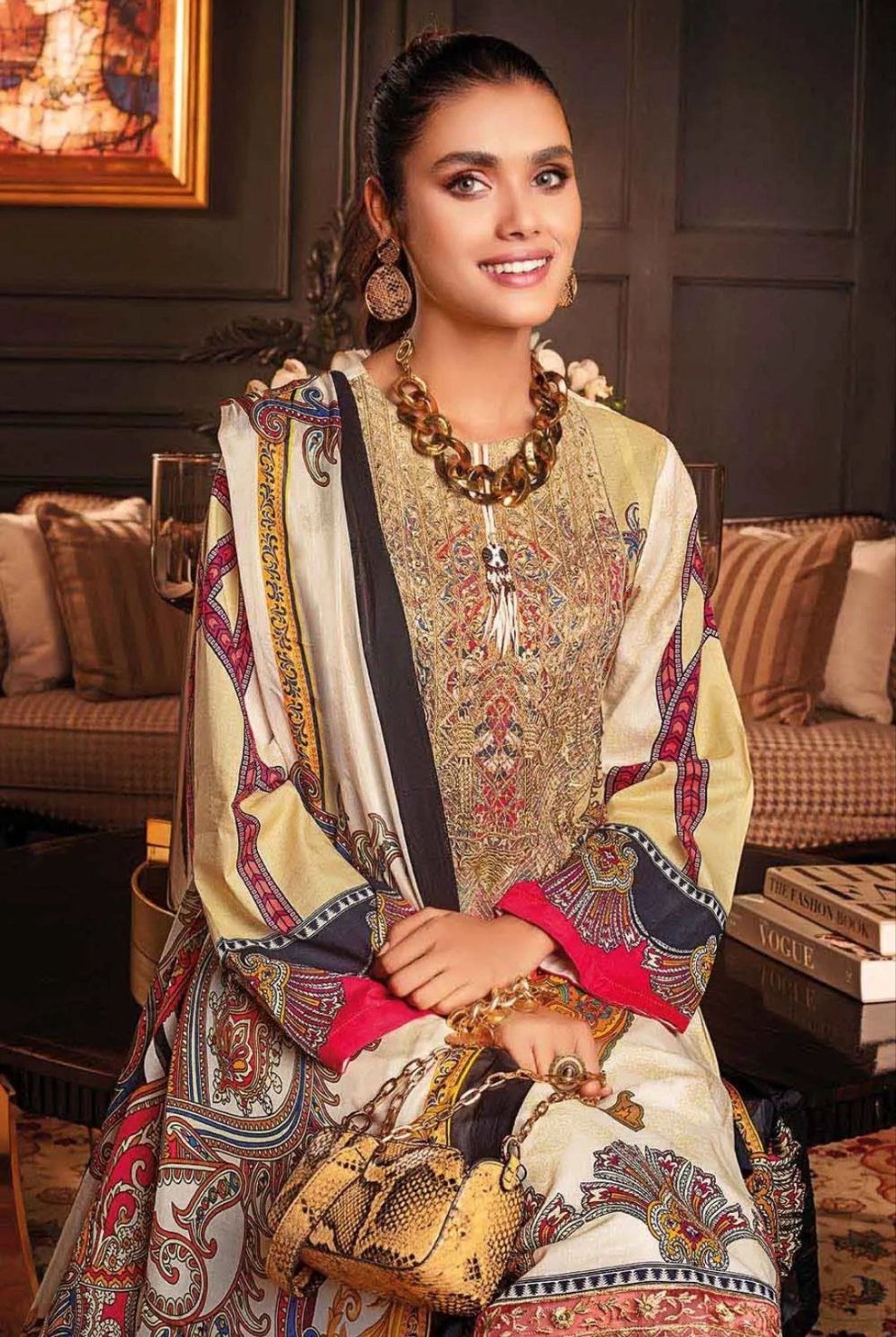 Gul Ahmed 3PC Tissue Silk Dupatta With Unstitched Lawn Suit