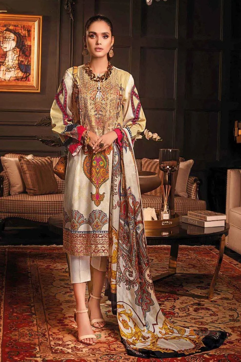 Gul Ahmed 3PC Tissue Silk Dupatta With Unstitched Lawn Suit