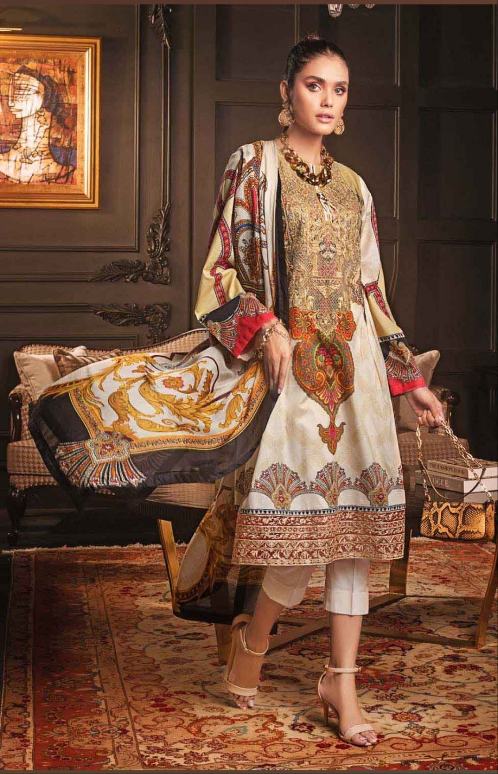 Gul Ahmed 3PC Tissue Silk Dupatta With Unstitched Lawn Suit