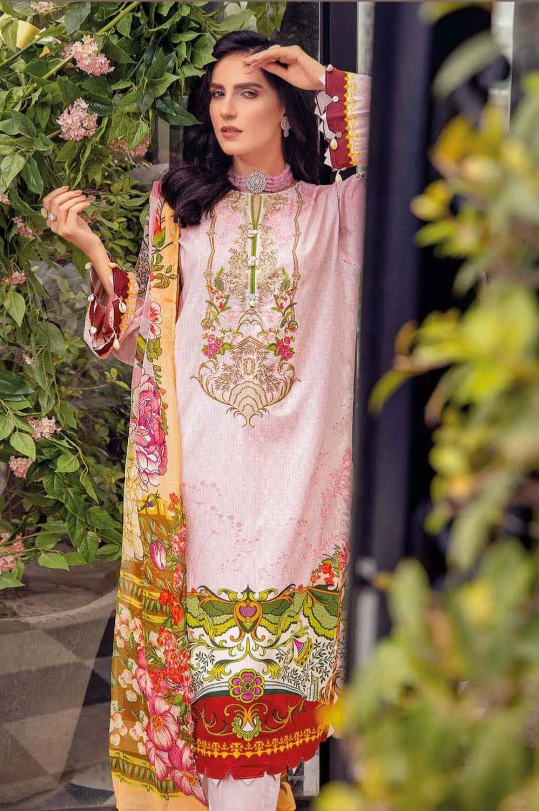 Gul Ahmed 3PC Digital Printed Chiffon Dupatta Unstitched Embroidered Lawn Suit