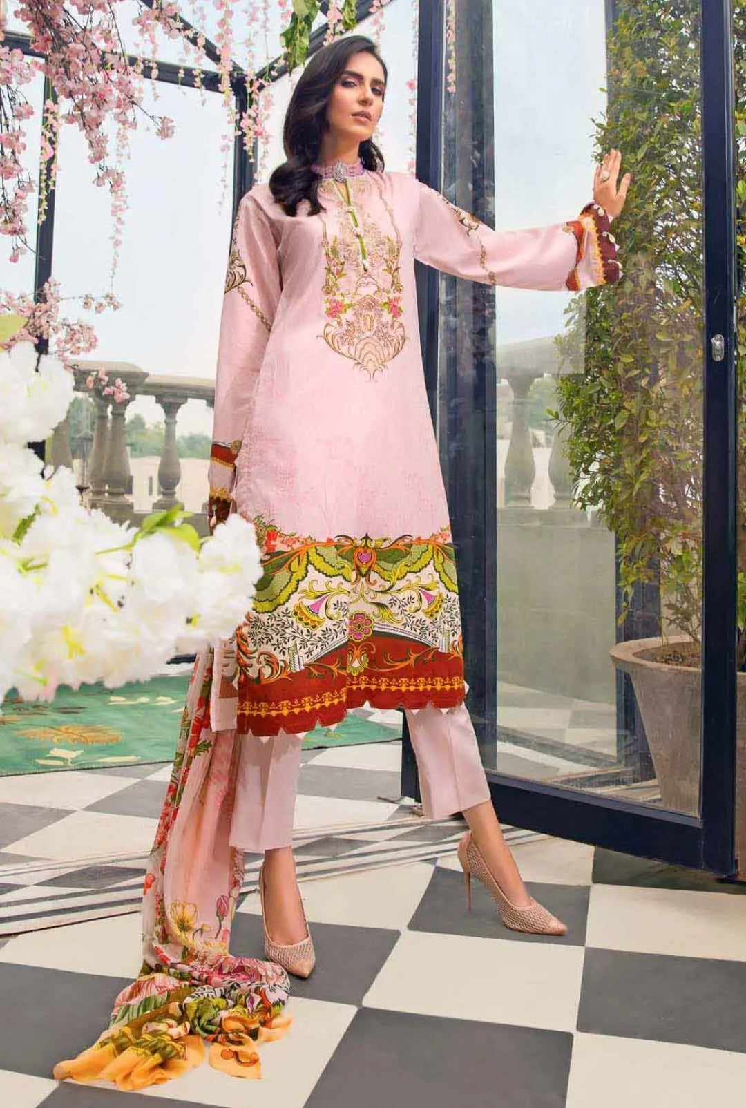 Gul Ahmed 3PC Digital Printed Chiffon Dupatta Unstitched Embroidered Lawn Suit