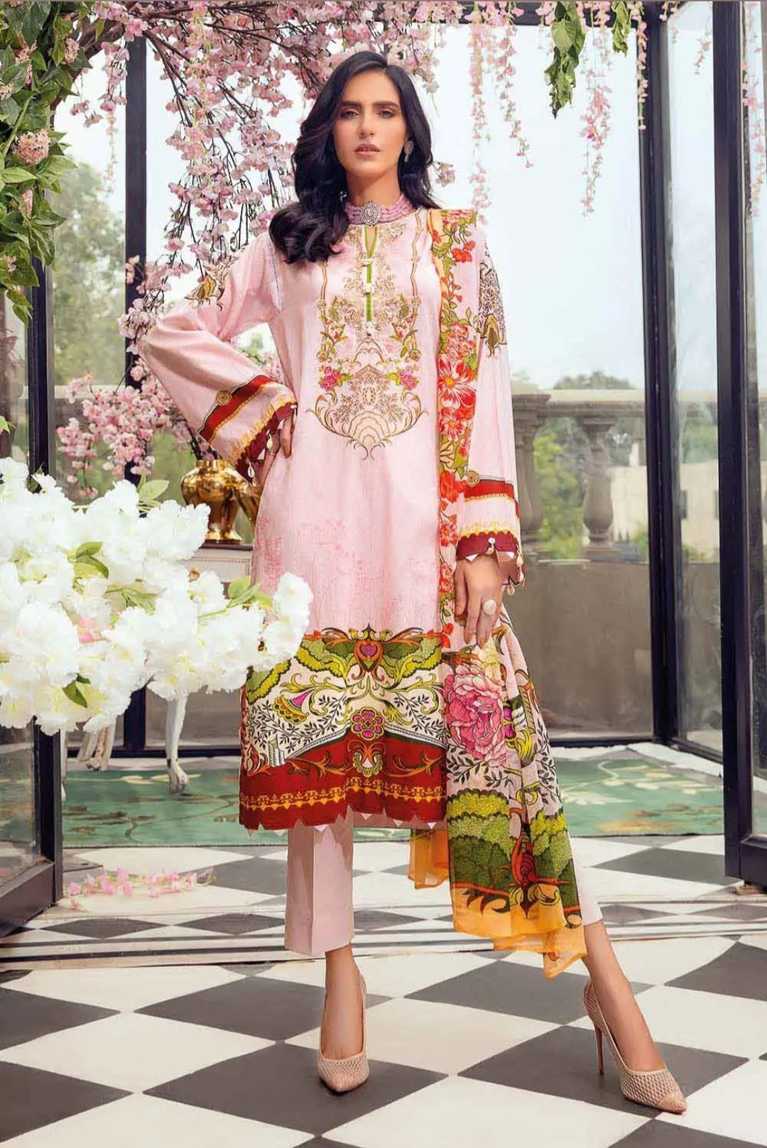 Gul Ahmed 3PC Digital Printed Chiffon Dupatta Unstitched Embroidered Lawn Suit