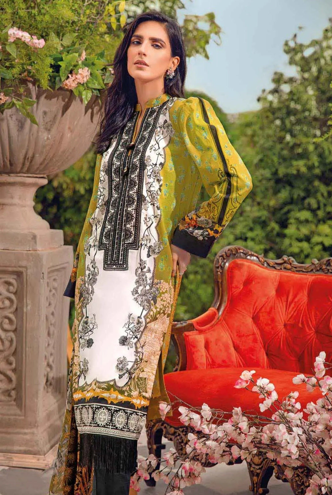 Gul Ahmed 3PC Unstitched Embroidered Lawn Suit With Digital Printed Chiffon Dupatta