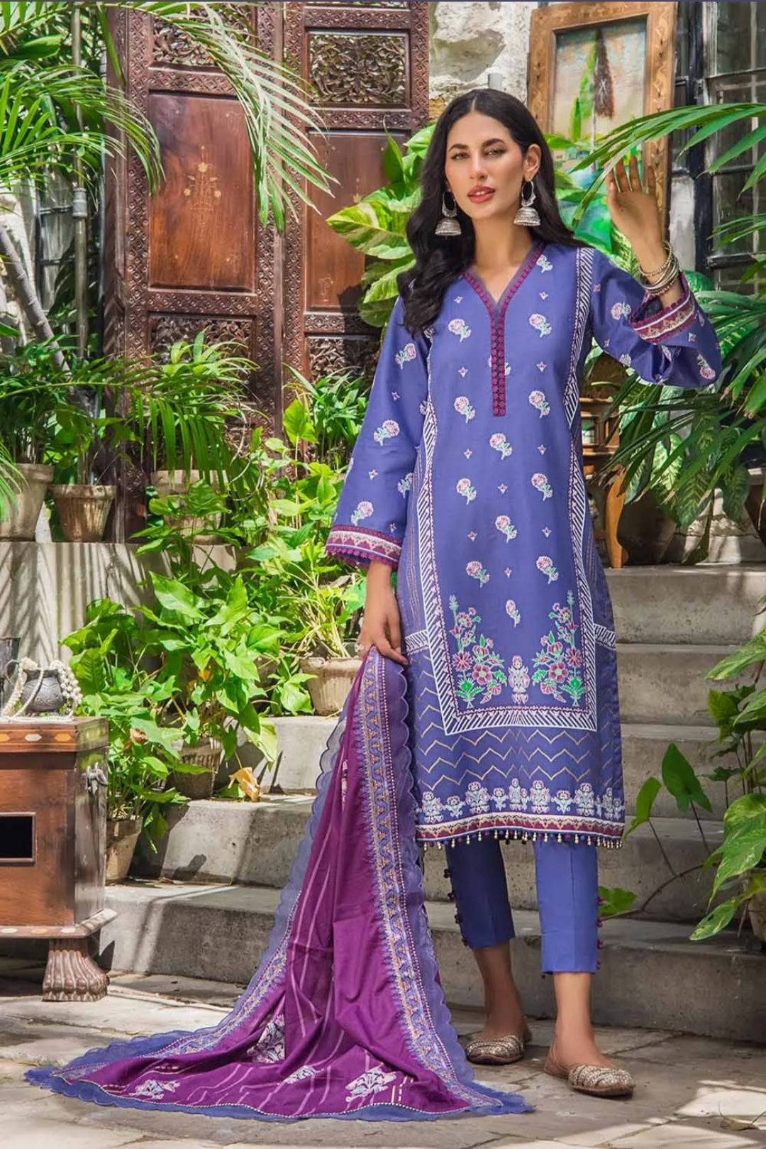 Gul Ahmed 3PC Unstitched Embroidered Gold and Lacquer Printed Suit