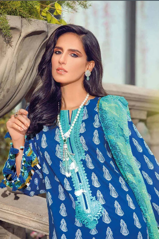 Gul Ahmed 3PC Unstitched Embroidered Lawn Suit With Digital Printed Chiffon Dupatta BM