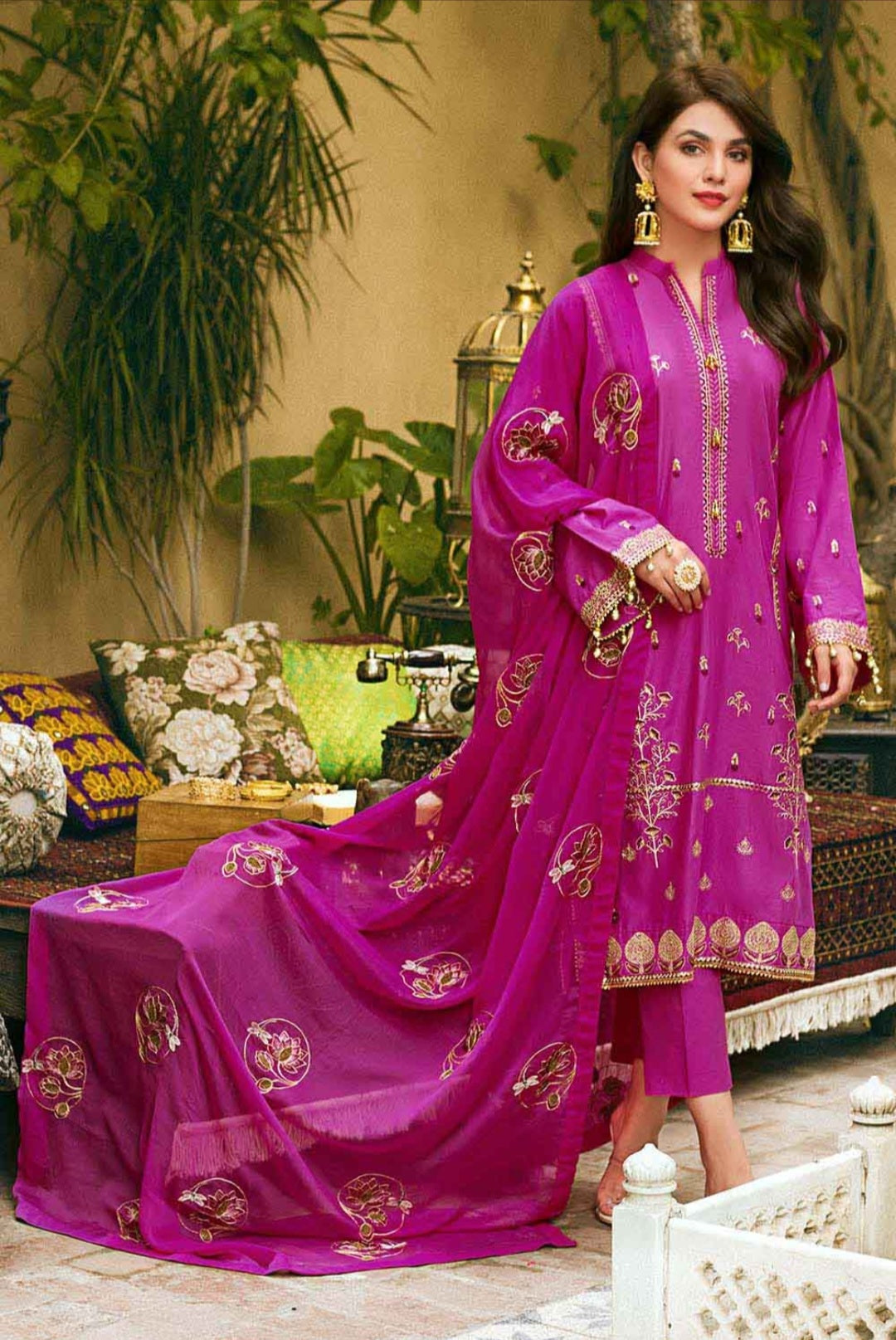 Gul Ahmed 3PC Sequins Embroidered Lawn Unstitched Suit With Embroidered Chiffon Dupatta