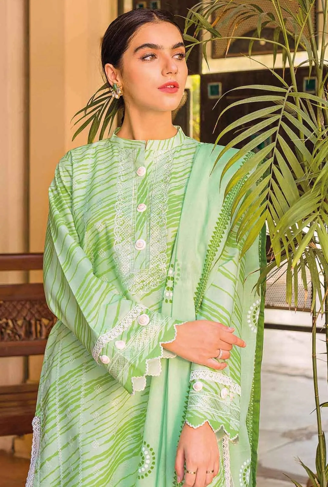 Gul Ahmed 3PC Embroidered Digital Printed Lawn Suit with Printed Cotton Net Dupatta