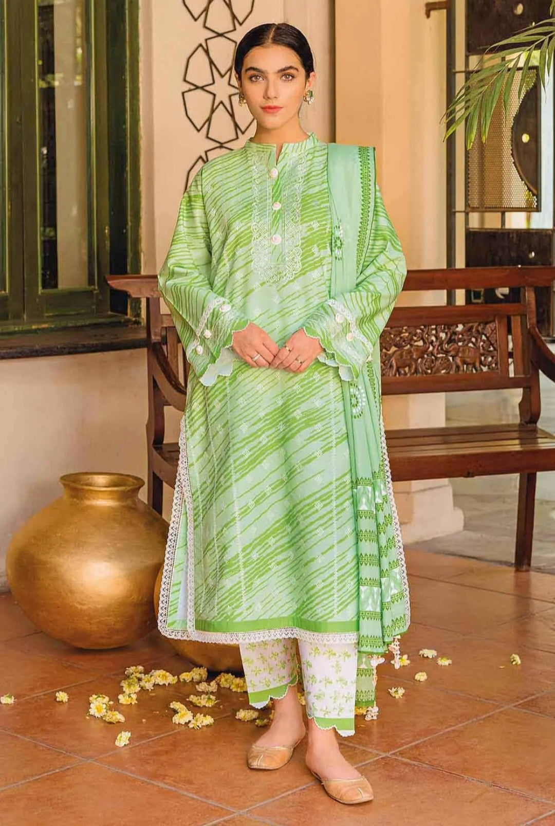 Gul Ahmed 3PC Embroidered Digital Printed Lawn Suit with Printed Cotton Net Dupatta