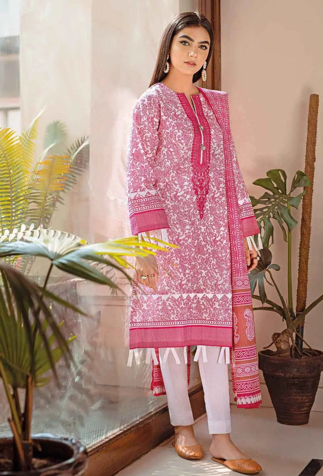 Gul Ahmed 3PC Printed Lawn Unstitched Embroidered Suit With Printed Lawn Dupatta