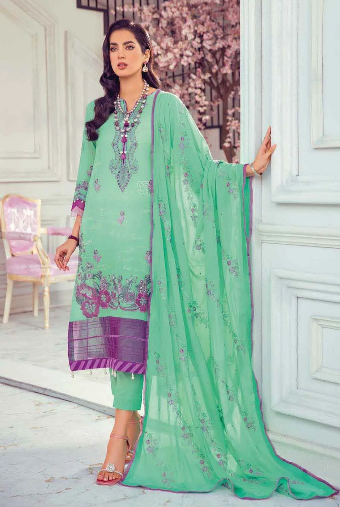 GUL AHMED 3PC Swiss Voile Unstitched Embroidered Suit