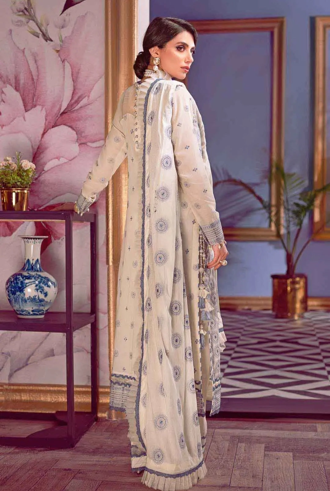 GUL AHMED 3PC Swiss Voile Unstitched Embroidered Suit With Embroidered Denting Lawn Dupatta