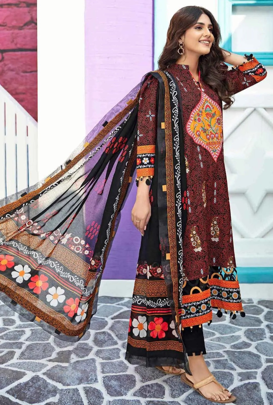 GUL AHMED 3PC Hand Embellished Lawn Printed Unstitched Suit Breeze Finish