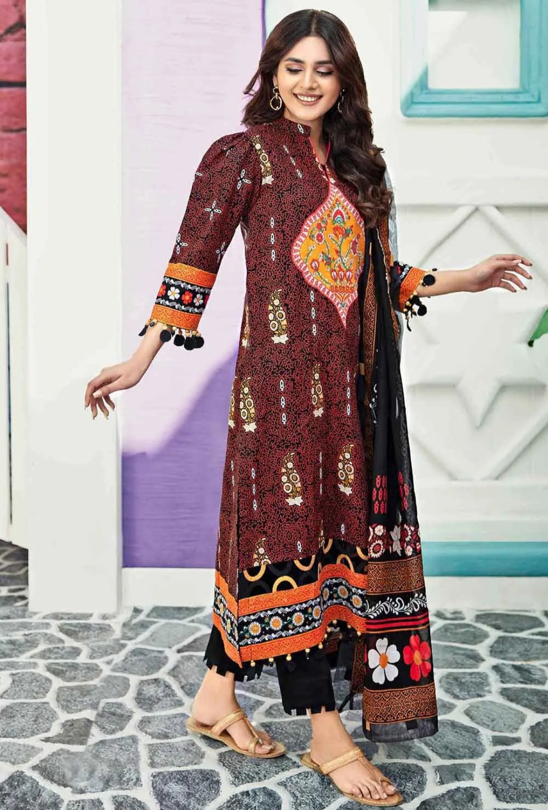 GUL AHMED 3PC Hand Embellished Lawn Printed Unstitched Suit Breeze Finish