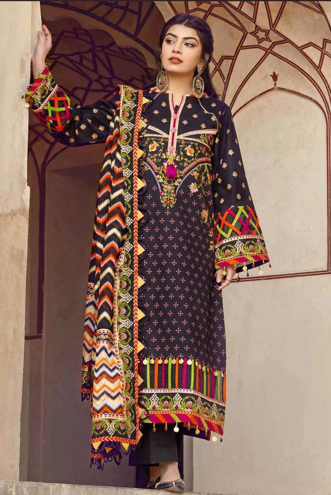 GUL AHMED 3PC Gold Printed Lawn Unstitched Suit