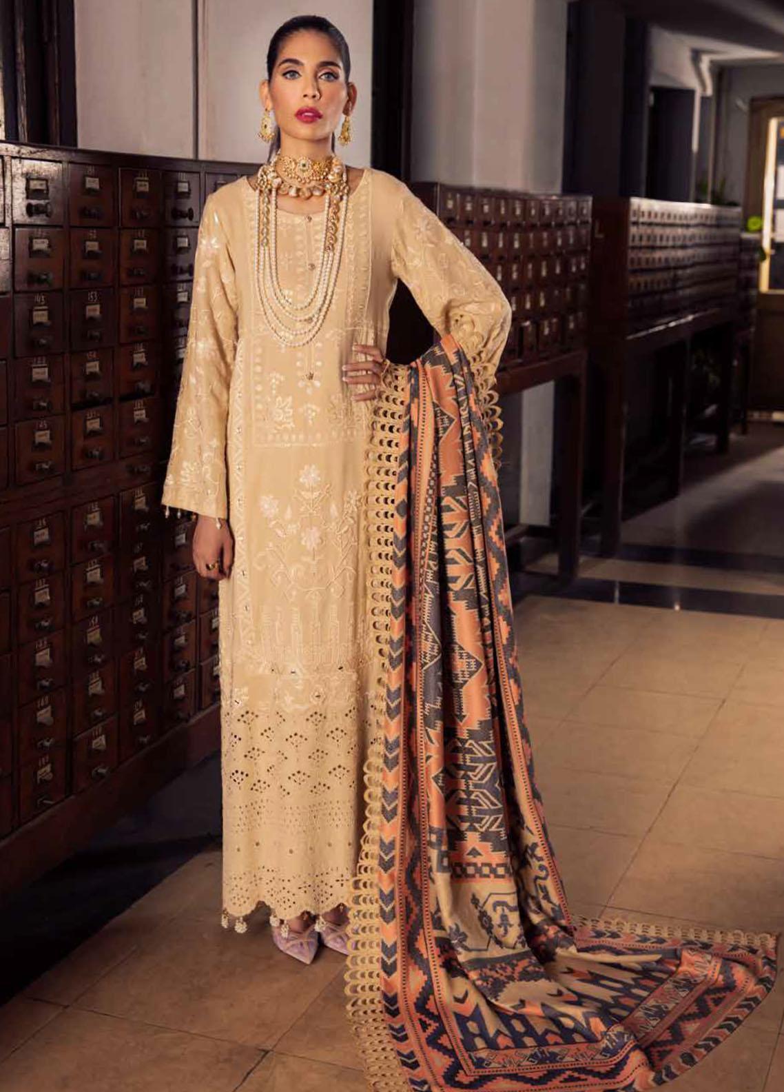 Nureh Embroidered Leather Peach Suits Unstitched 3 Piece