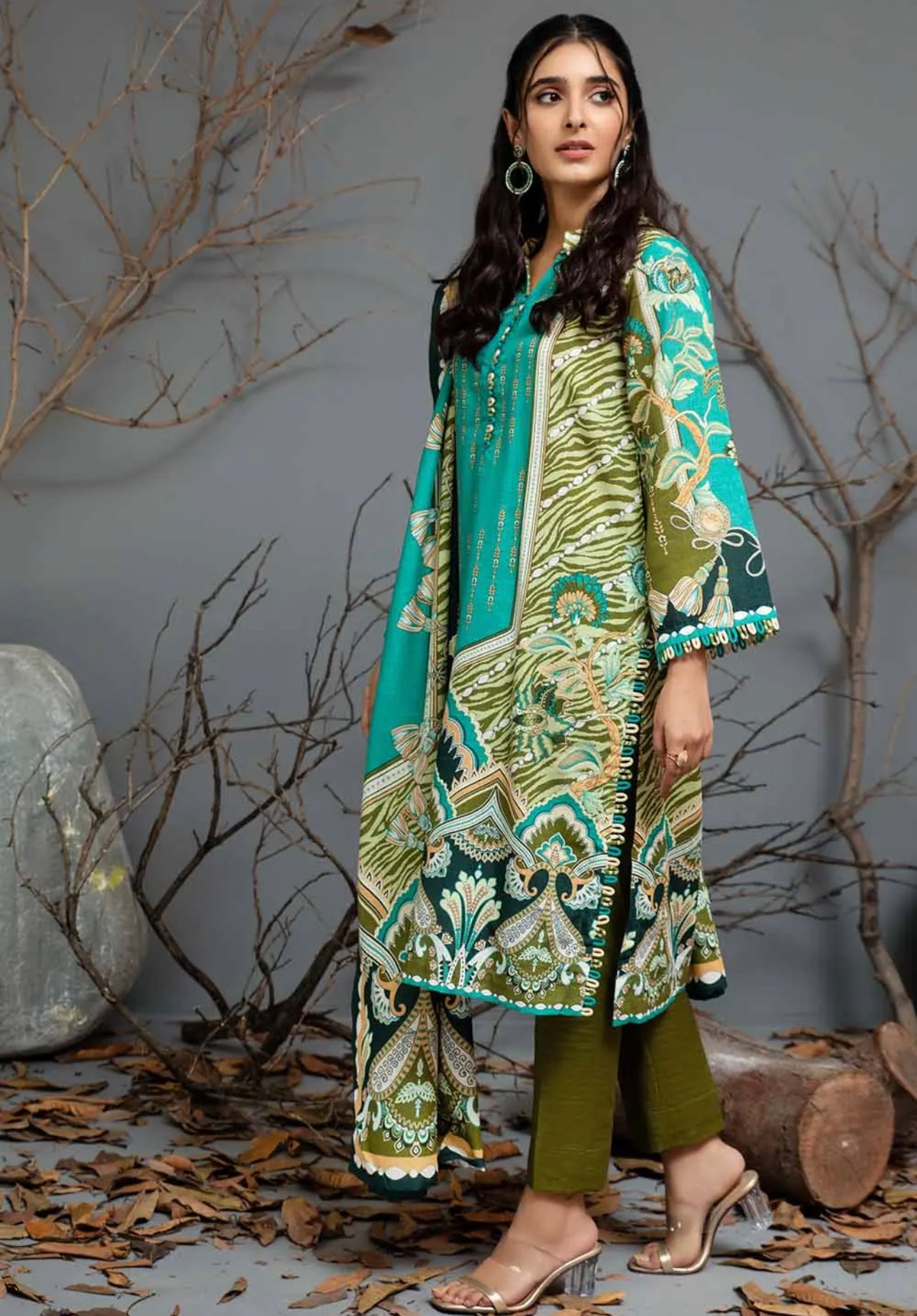 Gul Ahmed 3PC Digital Printed Khaddar Unstitched