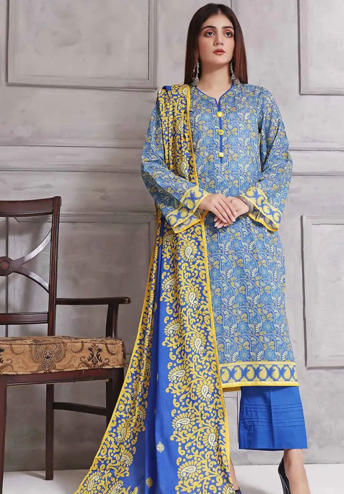 Gul Ahmed 3PC Unstitched Printed Lawn Suit CLP-22268 B