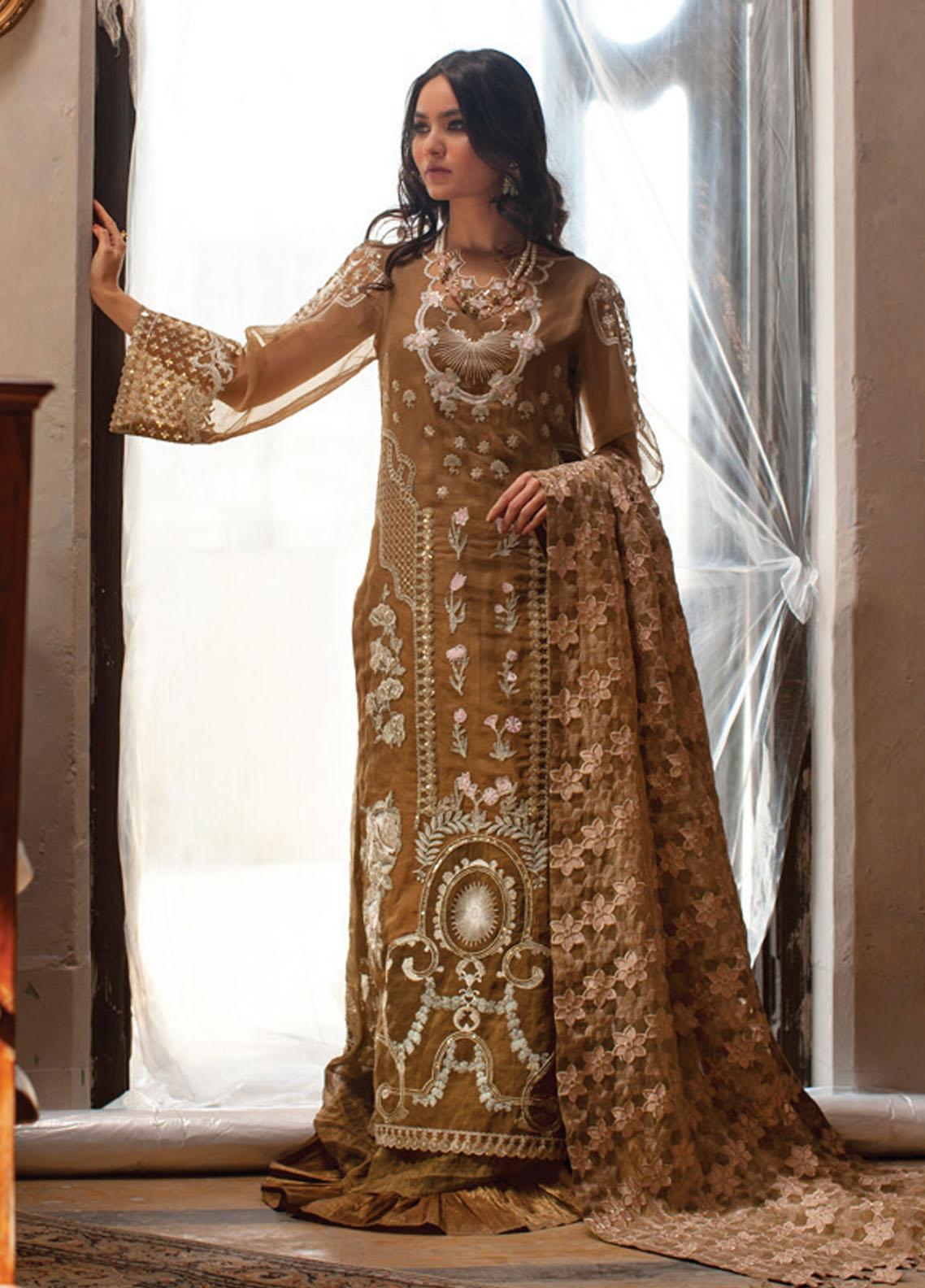 Rouche Embroidered Organza Suits Unstitched 3 Piece