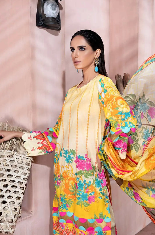 Gul Ahmed 3PC Unstitched Digital Printed Lawn Suit With Digital Printed Tissue Silk Dupatta