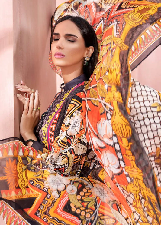 Gul Ahmed 3PC Unstitched Digital Printed Lawn Suit With Digital Printed Tissue Silk Dupatta SSM-51