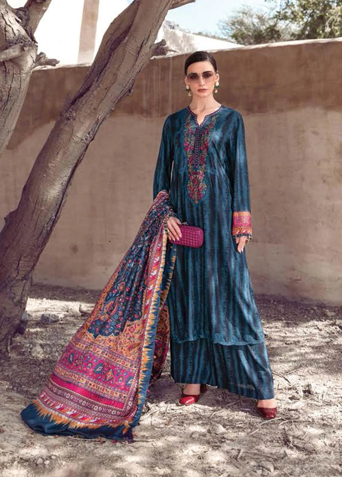 Desert Rose by Maria B Printed Cambric Suits Unstitched 3 Piece MB22DR MPT-1502-B - Winter Collection