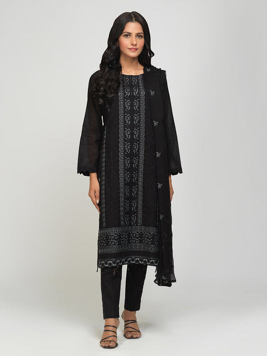 Salitex Unstitched 3pc Lawn Embroidered front with Lawn Plain Back & Sleeves & Dyed Cambric Trouser with Chiffon Embroidered Dupatta