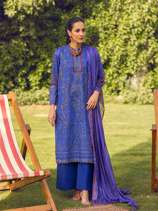 Salitex Unstitched 3pc -Digital Printed Embroidered Lawn Suit With Printed Chiffon Full Zari Dupatta